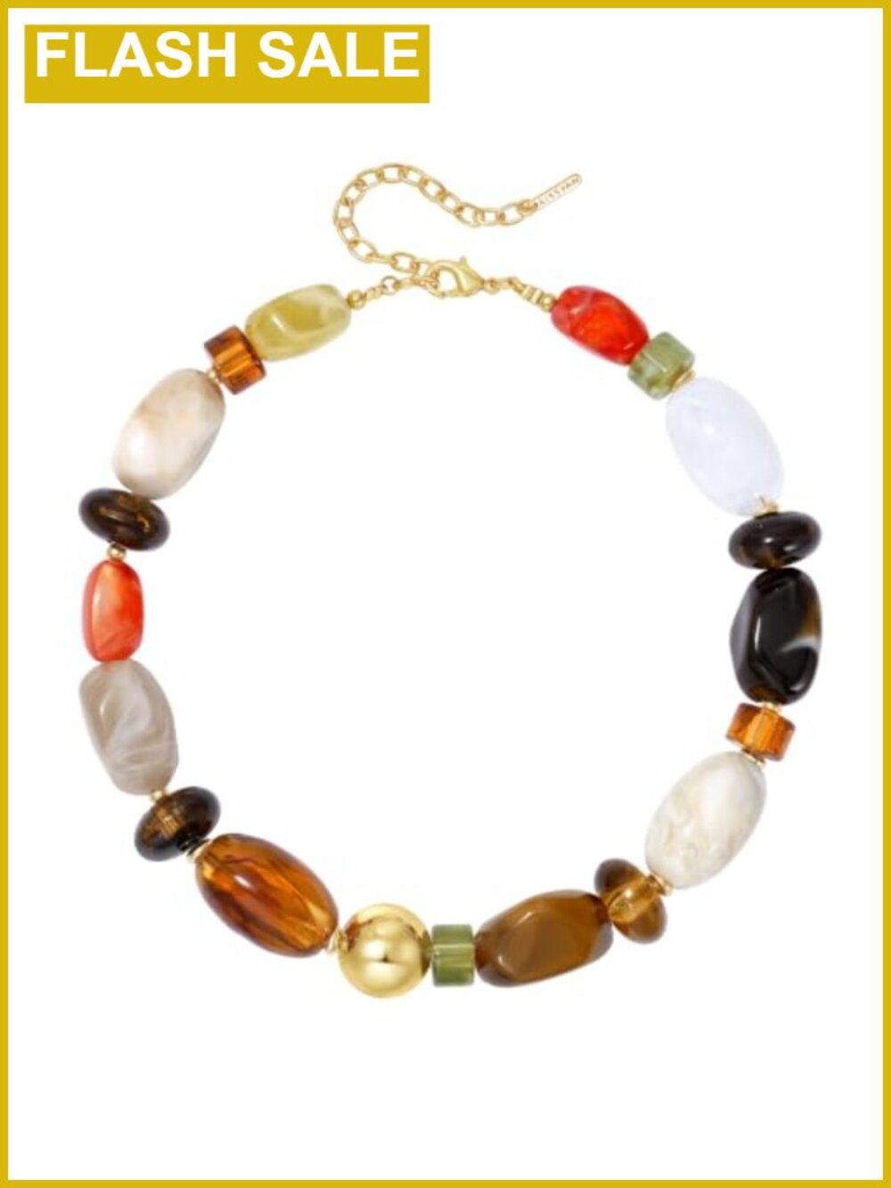 Chunky Beaded Necklace Resin Statement Choker 14K Gold-Plated 15.5in Adjustable